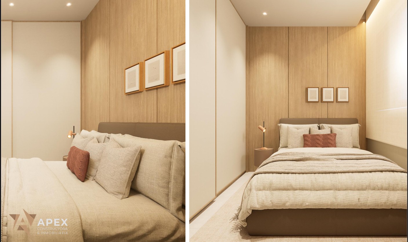 Quarto com painel amadeirado